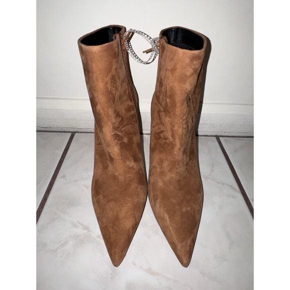 NWOB Gianni Bini heeled boots 6 brown suede gold architectural heel pointy - Picture 2 of 8